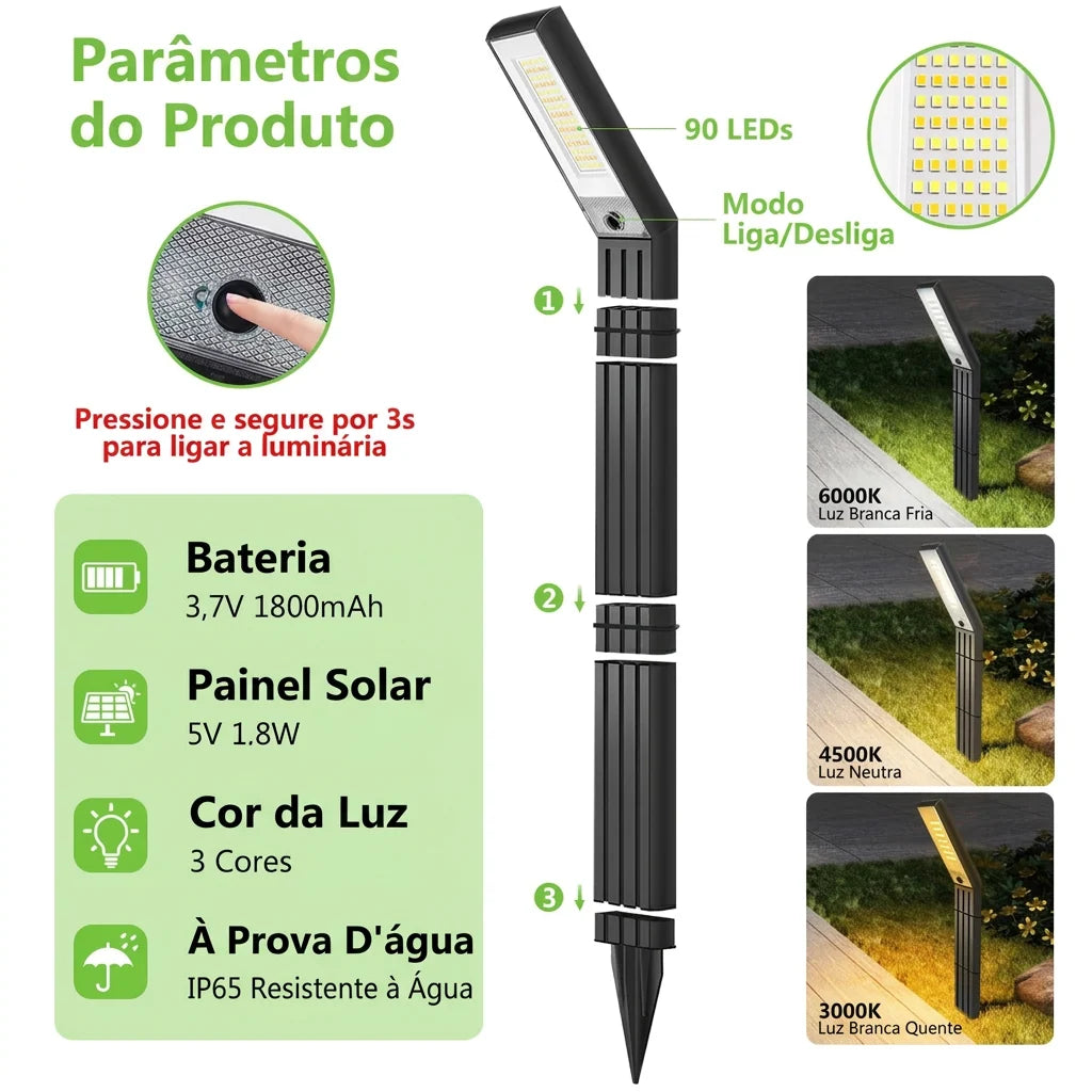 Detalhe da luminária solar LED para áreas externas