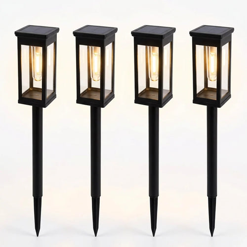 Kit com 4 luminárias solares retrô de espeto para jardim
