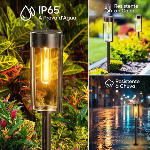 Luminária solar LED retrô para iluminar caminhos e canteiros